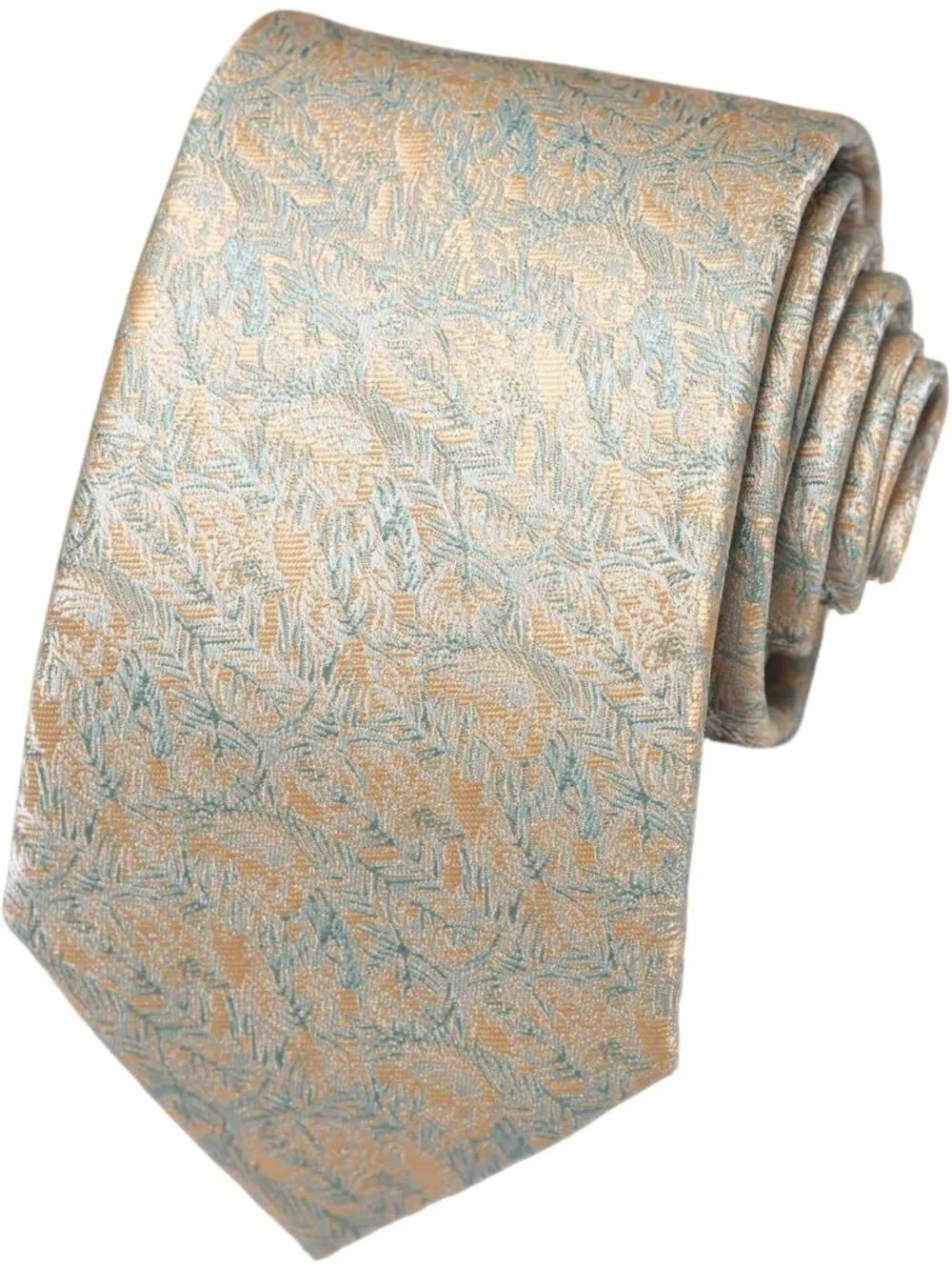 Men's Gold Pastel Green 100% Microfiber Floral Formal Necktie For Business